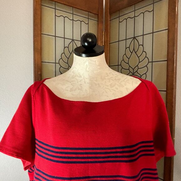 Lauren Ralph Lauren Red Navy Blue Stripe Cotton Ottoman Stitched Blouse Size 2X - Picture 5 of 9